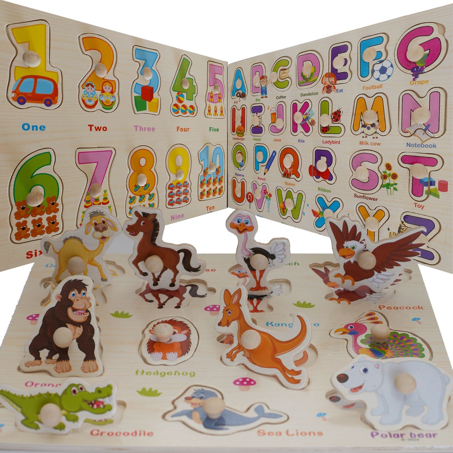 Pack 3 Puzzle de Madera con Empuñadura - Niños 1 a 3 años