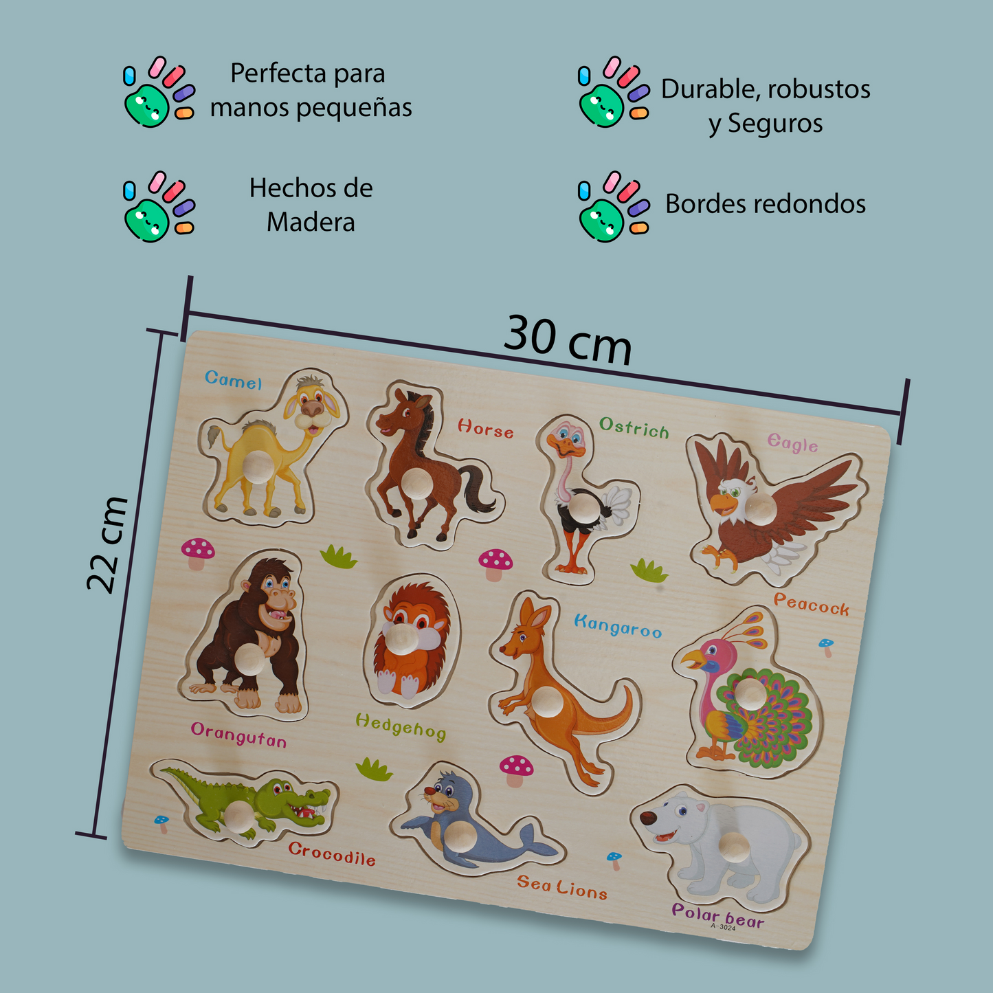 Pack 3 Puzzle de Madera con Empuñadura - Niños 1 a 3 años