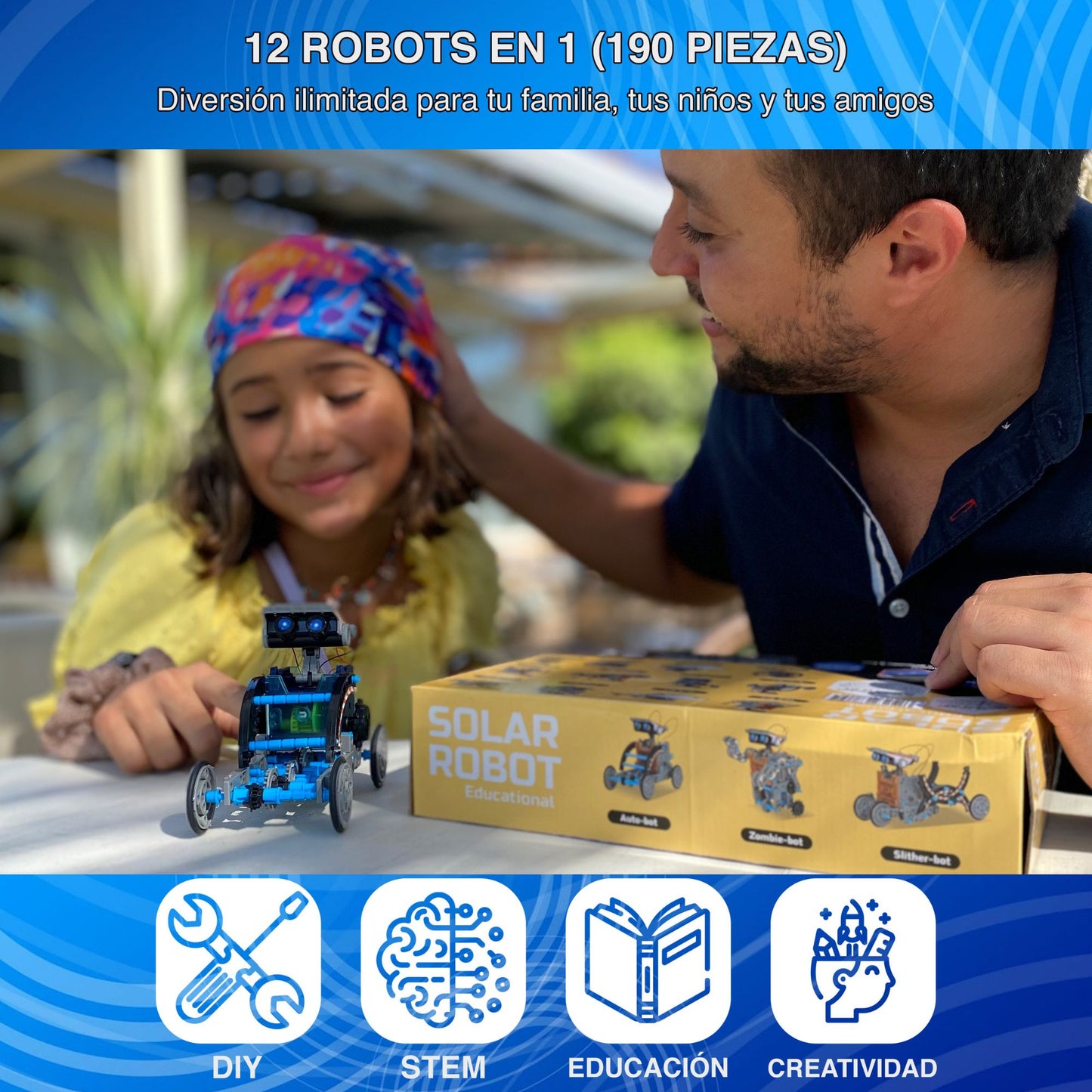 Robot solar de construcción 12 en 1 (190 pieza) - JUEGOS STEM - 10 años en adelante