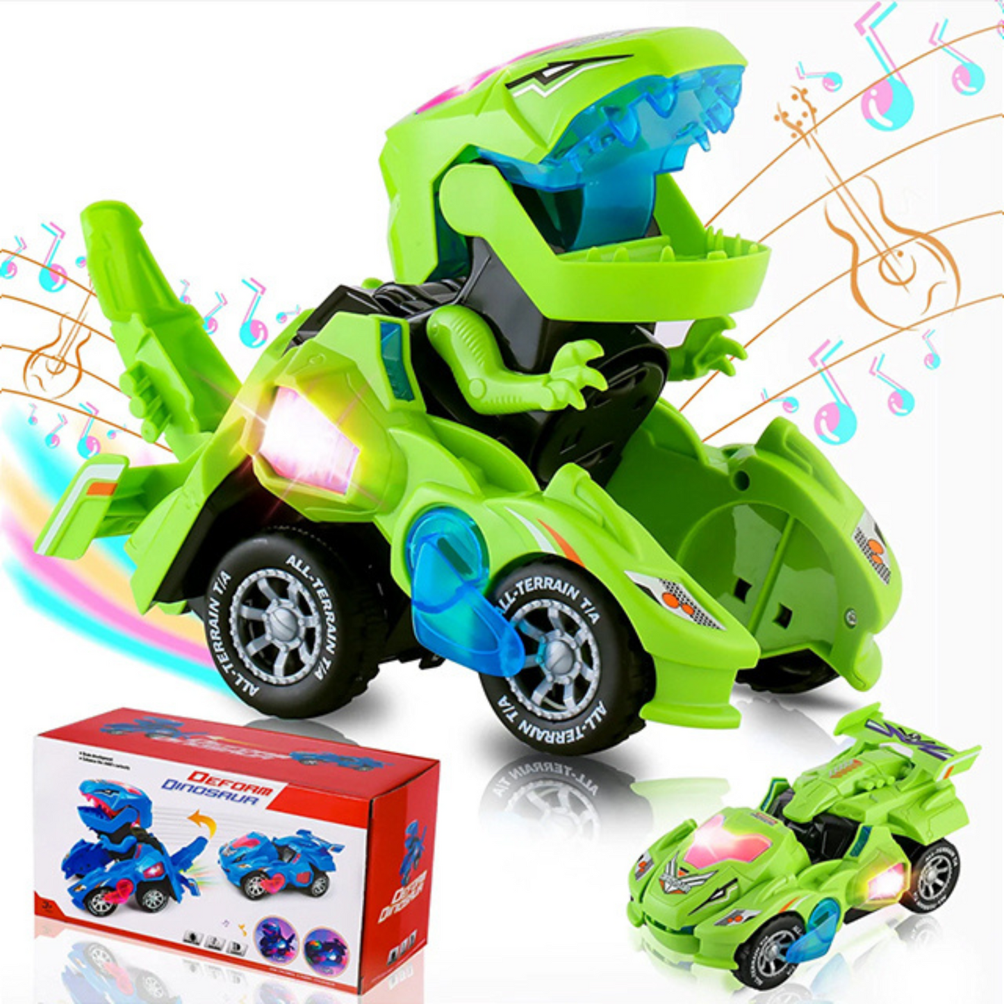 Dino Transformer - Con Luz Led y Música - Para niños y niñas 2 años en adelante